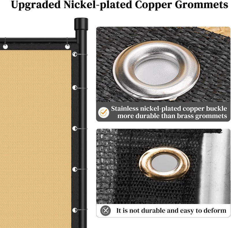 Winpull 5FT x 50FT Privacy Fence Screen Heavy Duty 170GSM Fencing Mesh Shade Net Cover Nickel-Plated Copper Grommets, 95% Blockage Fence Privacy for Outdoor Wall Garden Yard Backyard Pool (Beige) - Image 2
